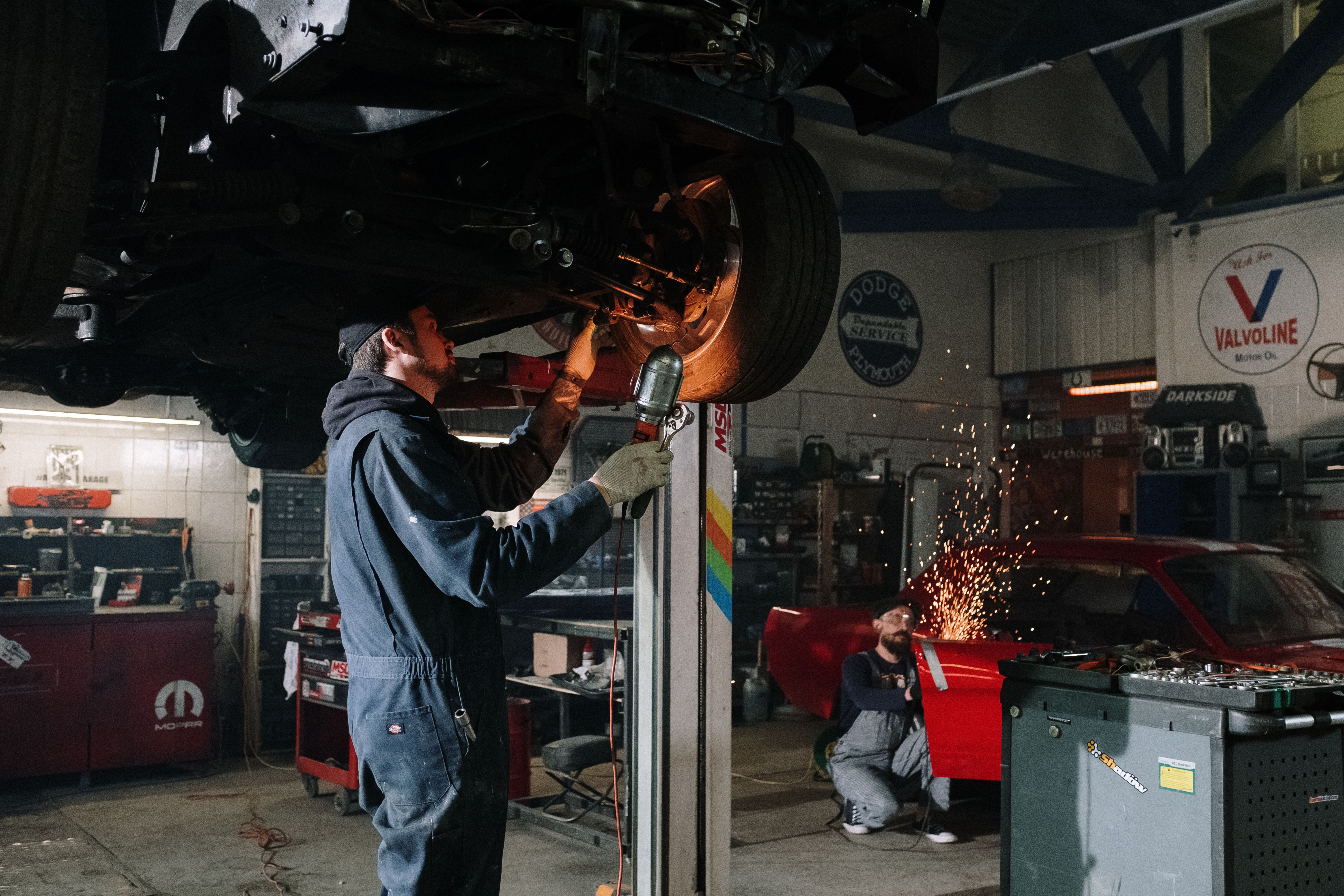 Collision damage being repaired on a vehicle